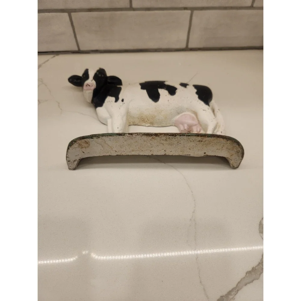 Vintage Hand Painted Cast Iron Cow Door‎ Stopper/Paper Weight, Bookend Folk Art
